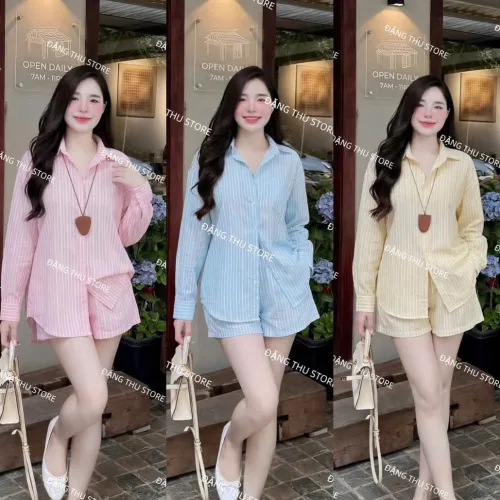 Đồ bộ nữ tay dài quần đùi chất kate Nhu-1026