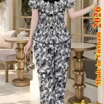 Đồ bộ nữ tay ngắn quần 9 tấc dập ly KU-0526