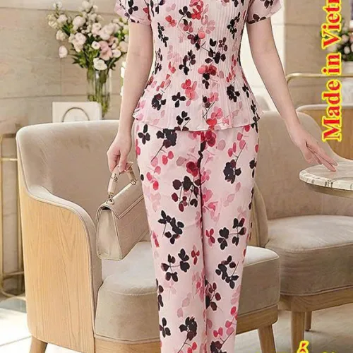 Đồ bộ nữ tay ngắn quần 9 tấc dập ly KU-0526