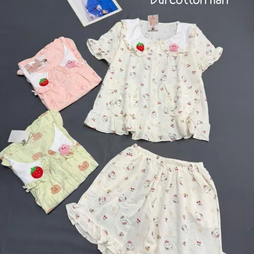 Đồ bộ nữ tay ngắn quần đùi chất cotton hàn không giãn HT-95210