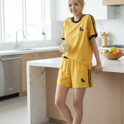 Đồ bộ nữ tay ngắn thêu ngựa đỏ