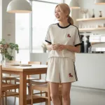 Đồ bộ nữ tay ngắn thêu ngựa đỏ