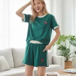 Đồ bộ nữ tay ngắn thêu ngựa đỏ
