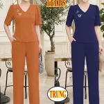 Đồ bộ nữ Trung Niên tay ngắn cổ tim chất lụa gãy TV-1115