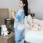 Đồ bộ pijama latin mặc nhà quần dài áo tay ngắn cổ bẻ in hoa tiết