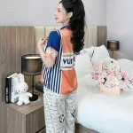 Đồ bộ pijama latin mặc nhà quần dài áo tay ngắn cổ bẻ in hoa tiết