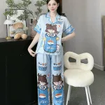 Đồ bộ pijama latin mặc nhà quần dài áo tay ngắn cổ bẻ in hoa tiết