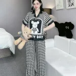 Đồ bộ pijama latin mặc nhà quần dài áo tay ngắn cổ bẻ in hoa tiết