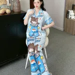 Đồ bộ pijama latin mặc nhà quần dài áo tay ngắn cổ bẻ in hoa tiết