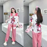 Đồ bộ pijama latin mặc nhà quần dài áo tay ngắn cổ chữ v in hình