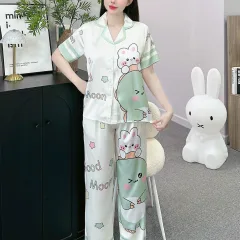 Đồ bộ pijama latin mặc nhà quần dài áo tay ngắn in nhiều hình dễ thương