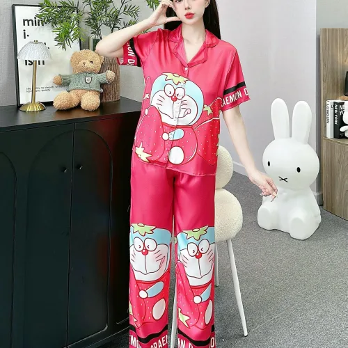 Đồ bộ pijama latin mặc nhà quần dài áo tay ngắn in nhiều hình dễ thương