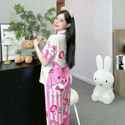 Đồ bộ pijama latin mặc nhà quần dài áo tay ngắn in nhiều hình dễ thương
