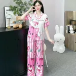 Đồ bộ pijama latin mặc nhà quần dài áo tay ngắn in nhiều hình dễ thương