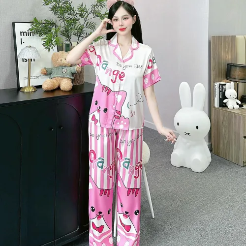 Đồ bộ pijama latin mặc nhà quần dài áo tay ngắn in nhiều hình dễ thương