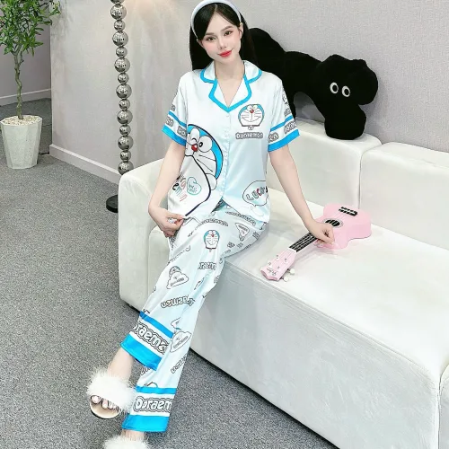 Đồ bộ pijama latin mặc nhà quần dài áo tay ngắn in nhiều hình dễ thương