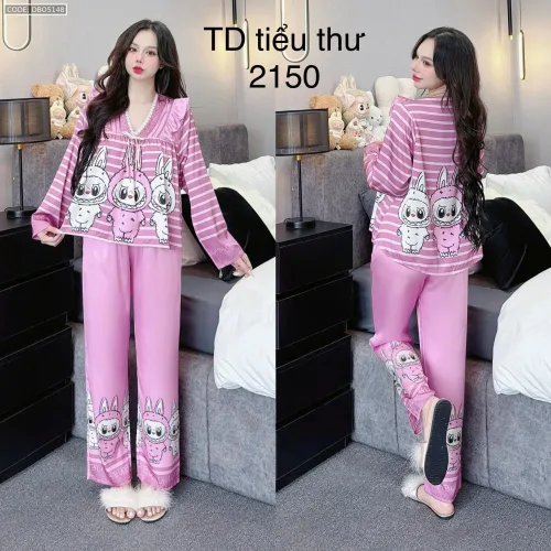 Đồ bộ pijama latin quần dài áo tay dài in hình labubu