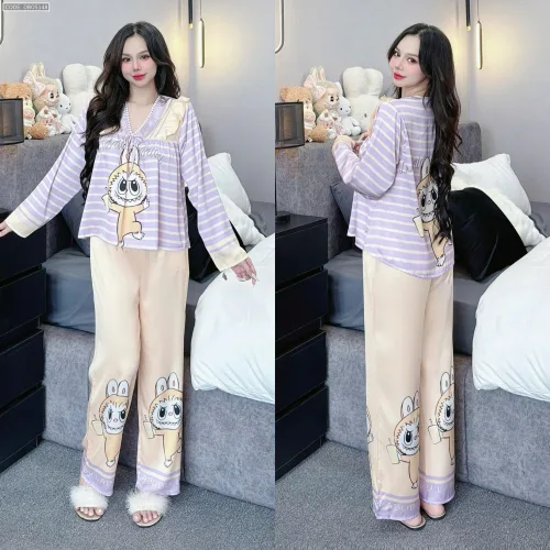 Đồ bộ pijama latin quần dài áo tay dài in hình labubu