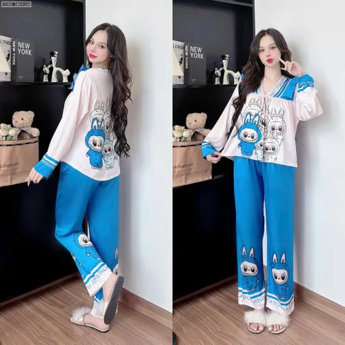 Đồ bộ pijama latin quần dài áo tay dài in hình labubu