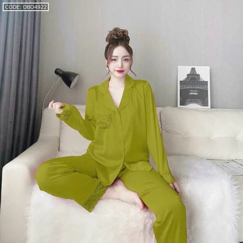 Đồ bộ pijama latin quần dài áo tay dài phối ren trơn