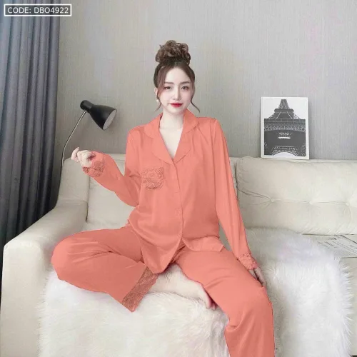 Đồ bộ pijama latin quần dài áo tay dài phối ren trơn