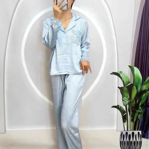 Đồ bộ pijama latin quần dài áo tay dài phối ren trơn