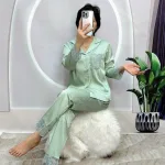 Đồ bộ pijama latin quần dài áo tay dài phối ren trơn