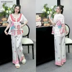 Đồ bộ pijama latin quần dài áo tay ngắn cổ bèo in nhiều hình dễ thương