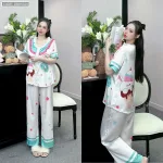 Đồ bộ pijama latin quần dài áo tay ngắn cổ bèo in nhiều hình dễ thương