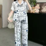 Đồ bộ pijama latin quần dài áo tay ngắn in nhiều hình dễ thương