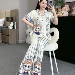 Đồ bộ pijama latin quần dài áo tay ngắn in nhiều hình dễ thương