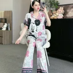 Đồ bộ pijama latin quần dài áo tay ngắn in nhiều hình dễ thương