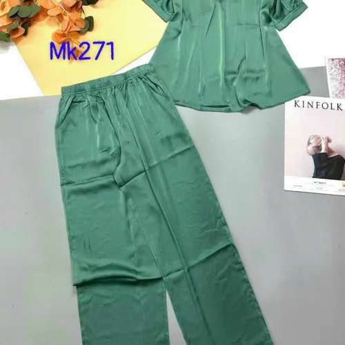 Đồ bộ pijama latin trơn quần  áo tay ngắn  cổ vuông phối ren