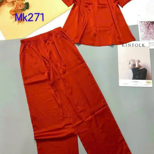 Đồ bộ pijama latin trơn quần  áo tay ngắn  cổ vuông phối ren