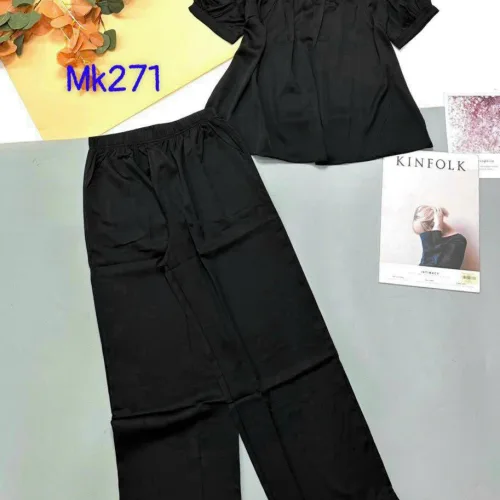 Đồ bộ pijama latin trơn quần  áo tay ngắn  cổ vuông phối ren