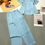 Đồ bộ pijama latin trơn quần  áo tay ngắn  cổ vuông phối ren