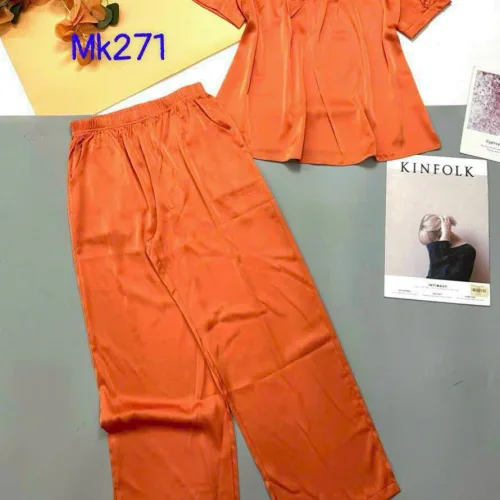 Đồ bộ pijama latin trơn quần  áo tay ngắn  cổ vuông phối ren