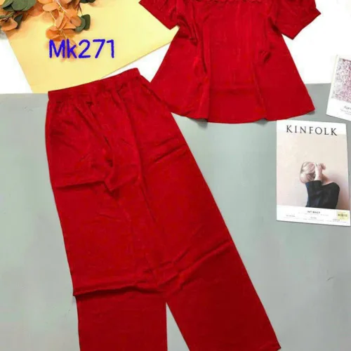 Đồ bộ pijama latin trơn quần  áo tay ngắn  cổ vuông phối ren