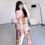 Đồ bộ pijama quần dài áo tay cổ tròn in hình