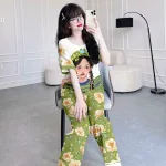Đồ bộ pijama quần dài áo tay cổ tròn in hình