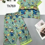 Đồ bộ pijama siêu mát quần lửng áo tay ngắn in hình thú