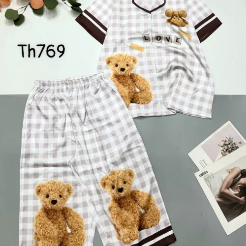 Đồ bộ pijama siêu mát quần lửng áo tay ngắn in hình thú