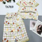 Đồ bộ pijama siêu mát quần lửng áo tay ngắn in hình thú