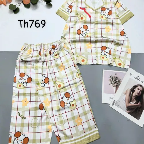 Đồ bộ pijama siêu mát quần lửng áo tay ngắn in hình thú