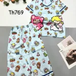 Đồ bộ pijama siêu mát quần lửng áo tay ngắn in hình thú