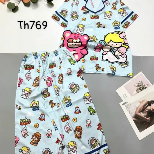 Đồ bộ pijama siêu mát quần lửng áo tay ngắn in hình thú