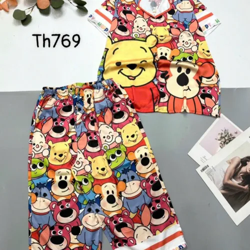 Đồ bộ pijama siêu mát quần lửng áo tay ngắn in hình thú