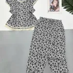 Đồ bộ  quần 9 tấc  áo sát nách ren nhiều hoạ tiết áo có nút