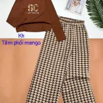 Đồ bộ quần caro dài áo tay dài tăm phối mango