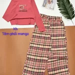 Đồ bộ quần caro dài áo tay dài tăm phối mango